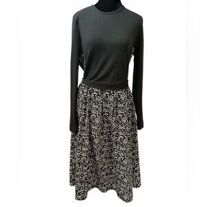 Long Sleeve Black Dress with Stars Size XL Ribbed Whimsigoth Goth Midi